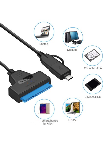2'si 1 Arada Sata - USB 3.0 Kablosu Sata - Tip C Harici Sabit Disk 22 Pin Dönüştürücü Adaptör 2,5 Inç Hdd/ssd Için (Yurt Dışından) fırsatları