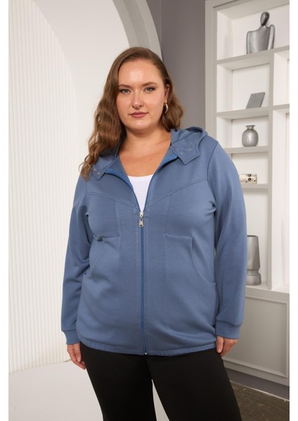 Cep Detaylı Büyük Beden Sweatshirt Indigo