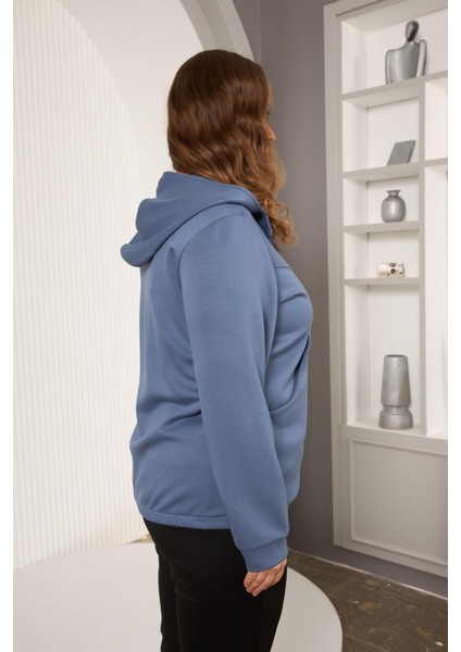 Cep Detaylı Büyük Beden Sweatshirt Indigo modelleri
