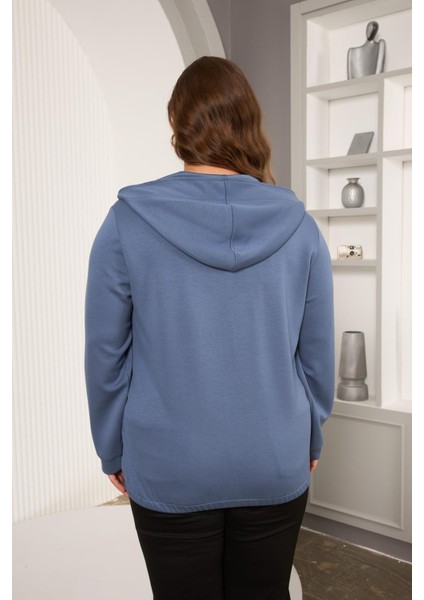 Cep Detaylı Büyük Beden Sweatshirt Indigo fırsatları