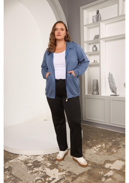 Cep Detaylı Büyük Beden Sweatshirt Indigo indirimleri