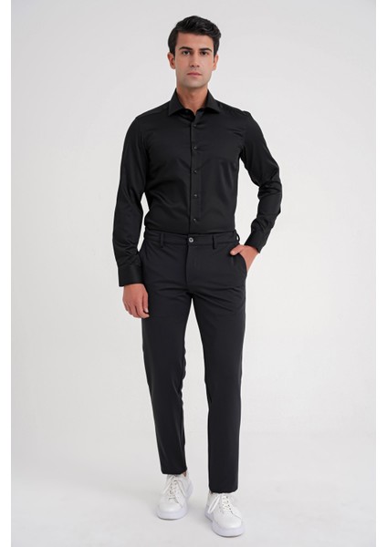 Slim Fit %100 Pamuk Non Iron Kumaş Klasik Siyah Gömlek Gk 734 fiyatları