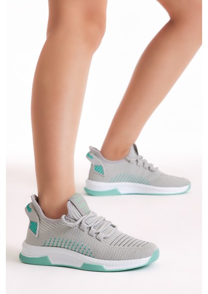 Unisex Gri Poli Taban Tekstil Kumaş Bağcıklı Spor Ayakkabı