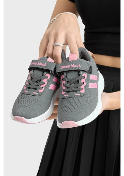 Çocuk Unisex Füme Pembe Eva Taban Yanı Şeritli File Detaylı Cırtlı Spor Ayakkabı fiyatları