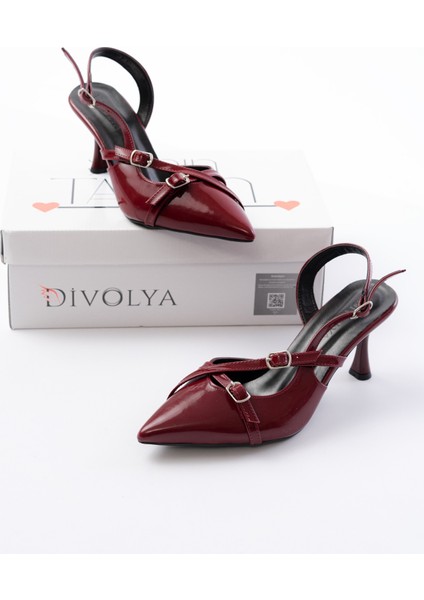 Pony Bordo Rugan ( 8 cm Topuklu ) Sivri Burun Kapalı Tokalı Arkası Açık Stiletto Ayakkabı indirimleri