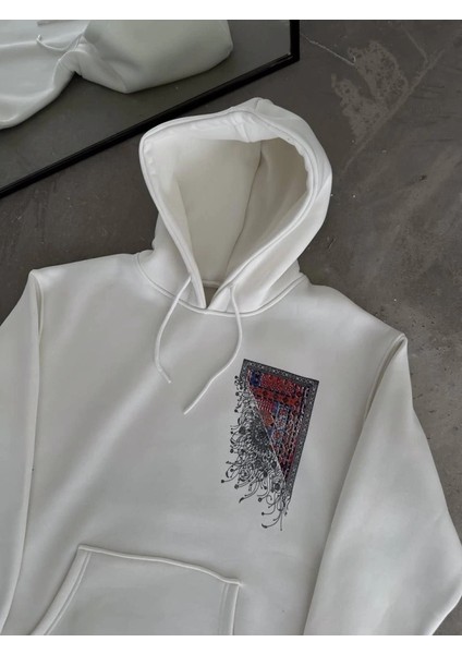 Mdb Uzun Kol Kapşonlu Ön ve Arka Baskılı Weathirt Beyaz