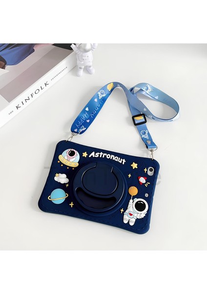 Honor X9 Kılıf Stand Olabilen Askılı Sevimli Astronot Figürlü Tablet Kılıfı