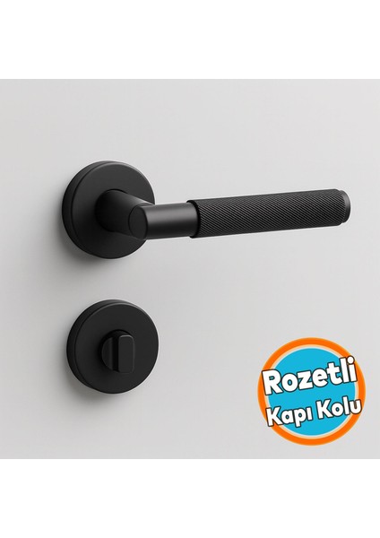 Wc Banyo Tipi Mat Siyah Kapı Kolu Rozetli Sağ Sol Uygun Modern Iç Kapı Kilitli 1 Takım