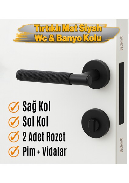 Wc Banyo Tipi Mat Siyah Kapı Kolu Rozetli Sağ Sol Uygun Modern Iç Kapı Kilitli 1 Takım modelleri