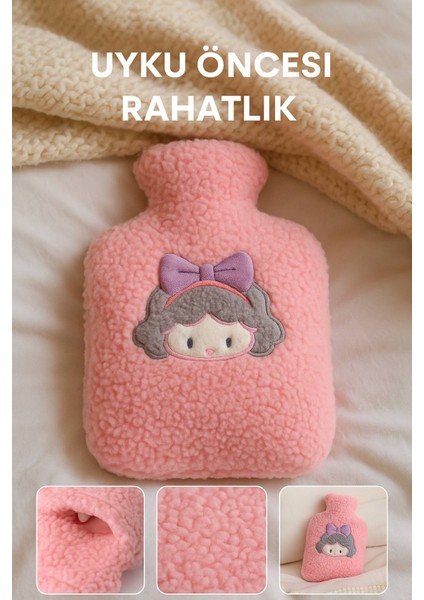 Pembe Peluş Sıcak Su Torbası – Yumuşak, Güvenli ve Şık Saçlı Kız Model, 1 Litre fırsatları
