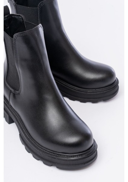 745-2137 Siyah Kalın Taban Lastikli Günlük Kadın Bot modelleri