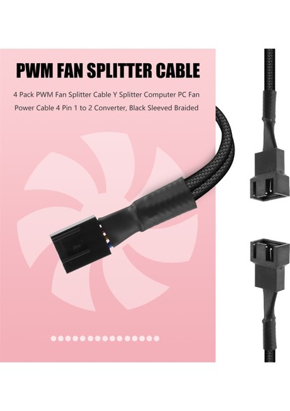 4'lü Paket Pwm Fan Ayırıcı Kablosu Y Ayırıcı Bilgisayar Pc Fan Güç Kablosu 4 Pin 1'den 2'ye Dönüştürücü, Siyah Örgülü Kılıf (Yurt Dışından) fırsatları