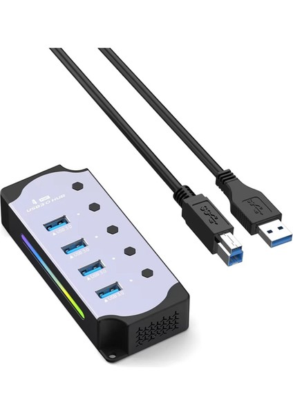4 Portlu USB 3.0 Hub USB Adaptörü USB Ayırıcı, Ayrı LED Açma/kapama Anahtarları, Dizüstü Bilgisayarlar Için 4'ü 1 Arada Rgb Genişletici (Yurt Dışından)