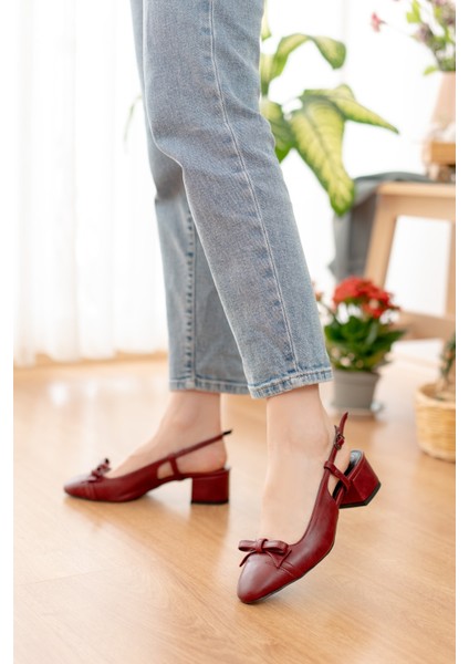 Livay Bordo Fiyonklu (4 Cm) Yuvarlak Burunlu Günlük Kullanım Topuklu Ayakkabı fiyatları