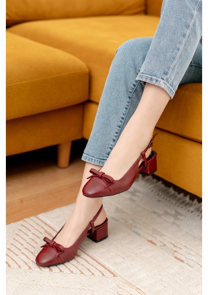 Livay Bordo Fiyonklu (4 Cm) Yuvarlak Burunlu Günlük Kullanım Topuklu Ayakkabı fırsatları