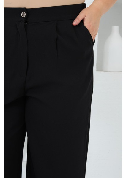 Beli Lastikli Geniş Paça Büyük Beden Pantolon Siyah modelleri