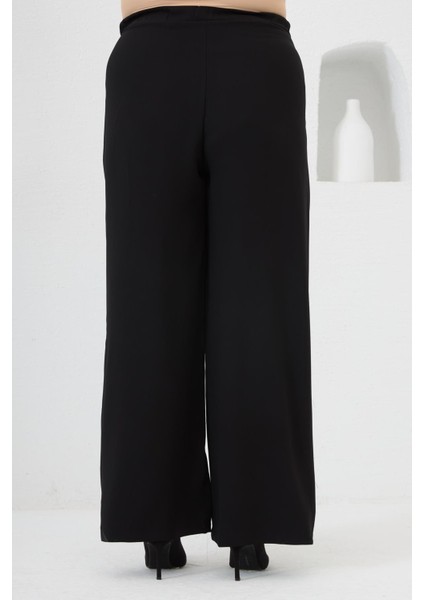 Beli Lastikli Geniş Paça Büyük Beden Pantolon Siyah indirimleri