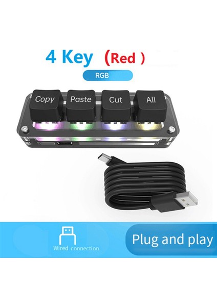 Mini 4 Tuşlu Seç Kopyala Yapıştır Tümünü Kes Makro Tuş Takımı Kısayolu Tek Elle Kullanılan Klavye Rgb Oyun Mekanik Klavyesi Osu Tuşu (Yurt Dışından)