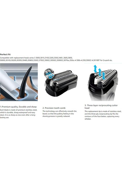 Braun 3 Serisi 3000S, 3010S, 3020S, 3030S, 3040S Elektrikli Tıraş Makinesi Folyosu ve Kesiciler, Tıraş Makinesi Aksesuarları Için 32B Yedek Başlık (Yurt Dışından) modelleri