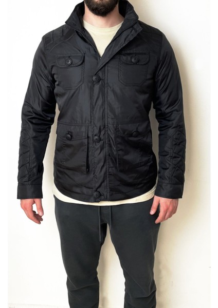 Slim Fit Suya Rüzgara Dayanıklı Kumaş Kapitone Trençkot Mont