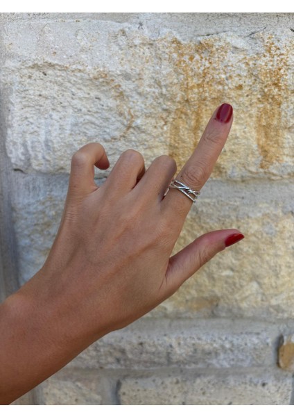 Çift Sarmal Mini Zirkon Taş Detaylı Ayarlanabilir Gümüş Kaplama Yüzük modelleri