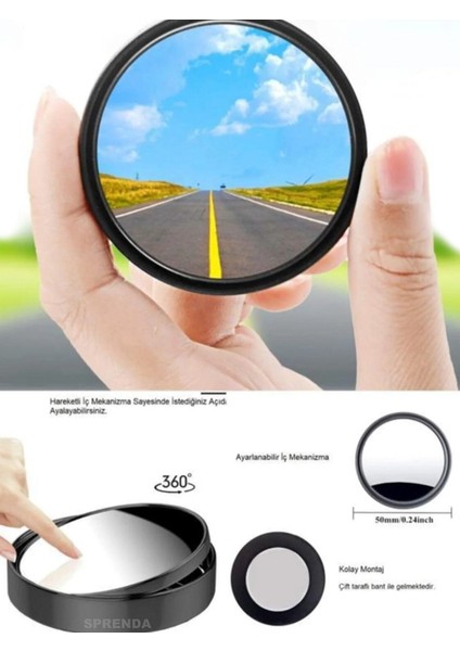 Siyah Ayarlanabilir 2 Li Set Araba ve Motorsiklet Için Güvenlik Artırıcı Kör Nokta Ayna Seti