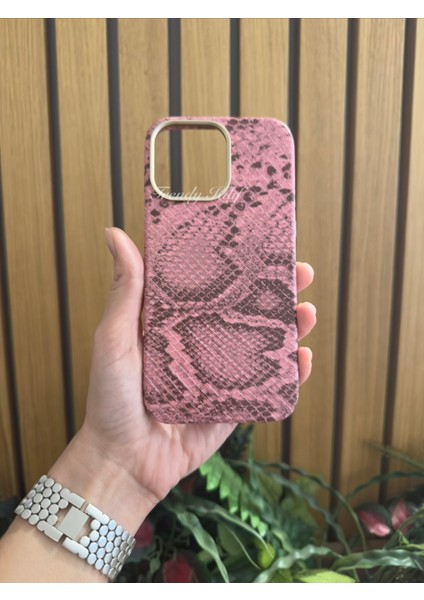 iphone (15 Pro Max) Uyumlu Yılan Desenli Deri Magsafe Kılıf