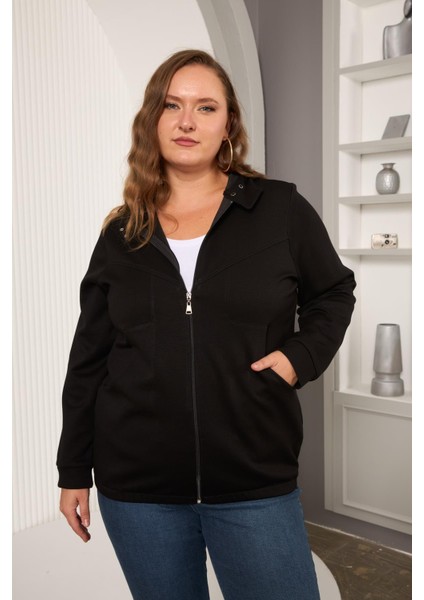 Cep Detaylı Büyük Beden Sweatshirt Siyah