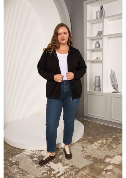 Cep Detaylı Büyük Beden Sweatshirt Siyah indirimleri