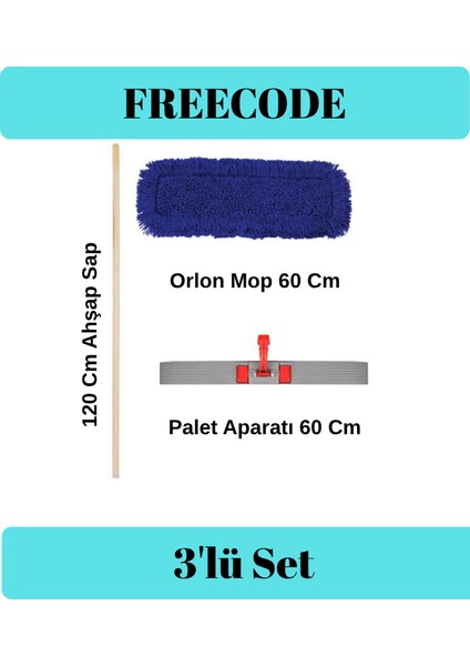 3'lü Set 60 cm (Palet+Sopa+Mop) Nemli Mop Nemli Kurulama Mavi Orlon