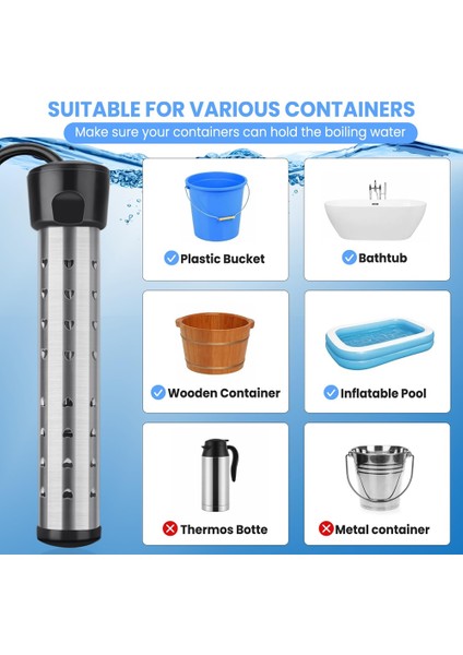 Daldırma Su Isıtıcısı, 304 Paslanmaz Çelik Korumalı 1500W Taşınabilir Kova Isıtıcı, Elektrikli Su Isıtıcısını Isıtır Abd Prizi (Yurt Dışından) indirimleri