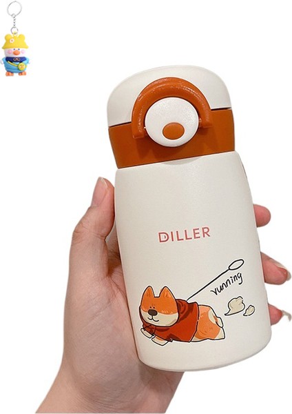 Basit Karikatür Köpek Yavrusu Termos Bardağı Sevimli Kız Su Bardağı Taşınabilir Öğrenci Bardağı Kompakt Pop-Up Kapaklı Termos Bardağı (Yurt Dışından)
