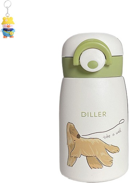 Basit Karikatür Köpek Yavrusu Termos Bardağı Sevimli Kız Su Bardağı Taşınabilir Öğrenci Bardağı Kompakt Pop-Up Kapaklı Termos Bardağı (Yurt Dışından)