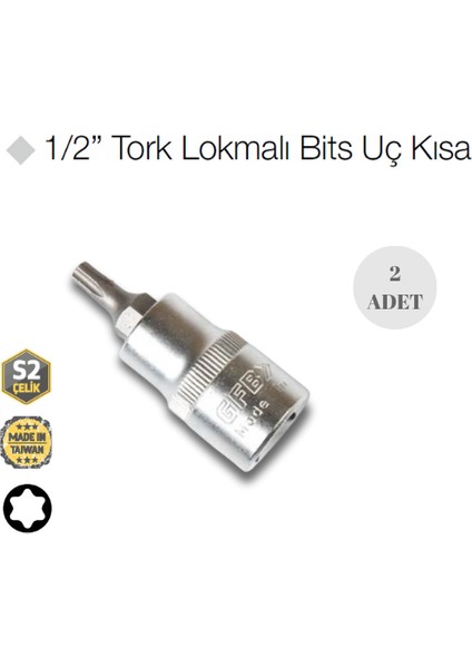 2437 T50 - 55MM Tork Lokmalı Bits Uç Kısa 1/2” - 2 Adet