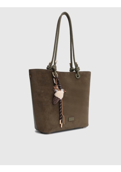 Volten Hakiki Süet Deri Haki Kadın Omuz Çantası