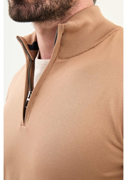 Düz Slim Fit Fermuarlı Yarım Balıkçı Erkek Triko Kazak fiyatları