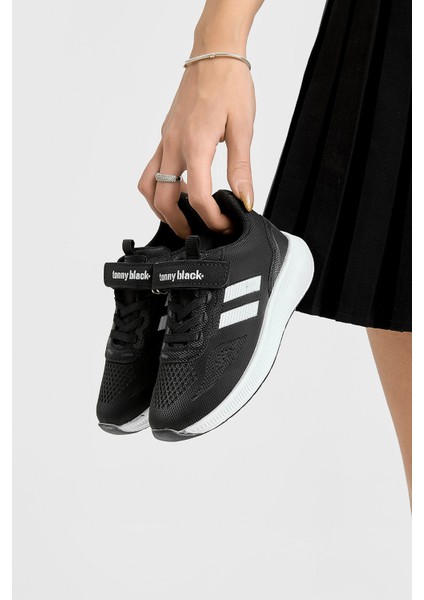 Çocuk Unisex Siyah Beyaz Eva Taban Yanı Şeritli File Detaylı Cırtlı Spor Ayakkabı fiyatları
