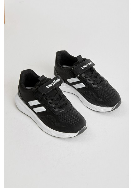 Çocuk Unisex Siyah Beyaz Eva Taban Yanı Şeritli File Detaylı Cırtlı Spor Ayakkabı fırsatları