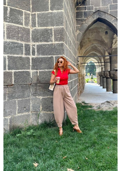 Yüksek Bel Şalvar Kesim Süt Kahve Pantolon