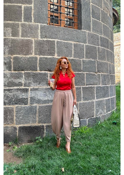 Yüksek Bel Şalvar Kesim Süt Kahve Pantolon modelleri