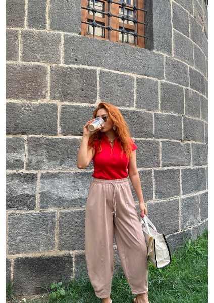 Yüksek Bel Şalvar Kesim Süt Kahve Pantolon indirimleri