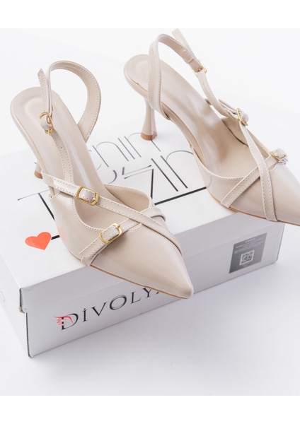 Pony Bej Rugan ( 8 cm Topuklu ) Sivri Burun Kapalı Tokalı Arkası Açık Stiletto Ayakkabı indirimleri