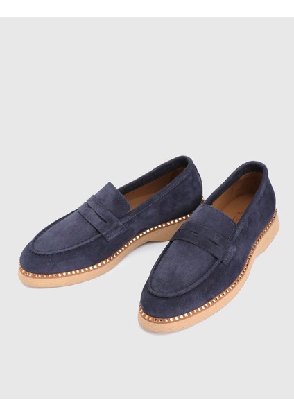 Buckle Hakiki Süet Deri Lacivert Kadın Loafer Ayakkabı fiyatları