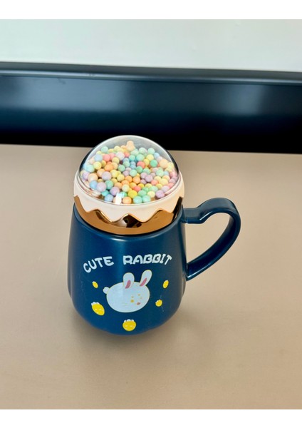 Kedi Figürlü Seramik Kupa Mavi