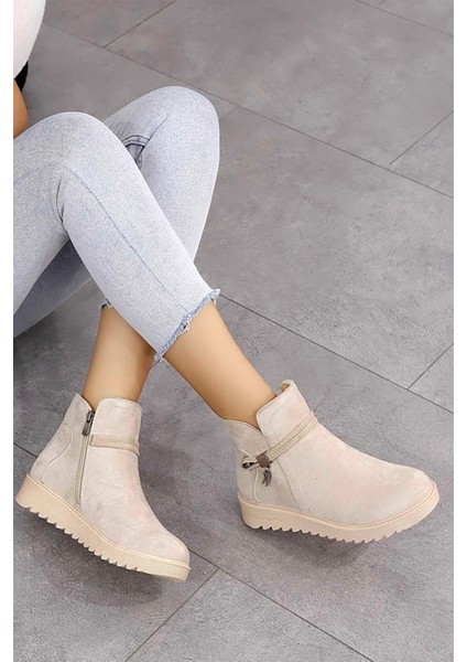 Dvm Süet Bej Fermuarlı Günlük Kadın Kışlık Bot NSB518 fiyatları