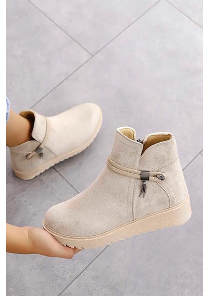 Dvm Süet Bej Fermuarlı Günlük Kadın Kışlık Bot NSB518 modelleri