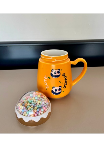 panda-kuş Figürlü Seramik Kupa Sarı-boncuk kapalı mug fiyatları