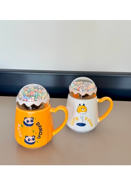 panda-kuş Figürlü Seramik Kupa Sarı-boncuk kapalı mug indirimleri