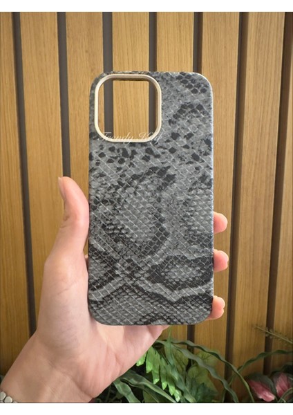 iphone (15 Pro) Uyumlu Yılan Desenli Deri Magsafe Kılıf