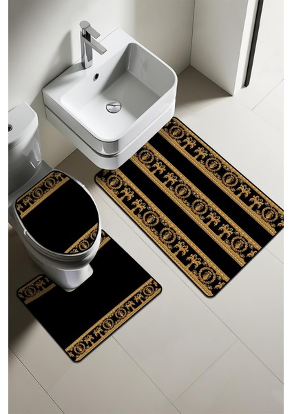 Modern Desenli 3'lü Banyo Paspas Takımı – Yıkanabilir Kaymaz Tabanlı Klozet Takımı KLZ0038